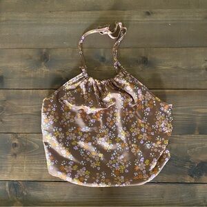 Pink Rose Floral Brown Cropped Halter Top